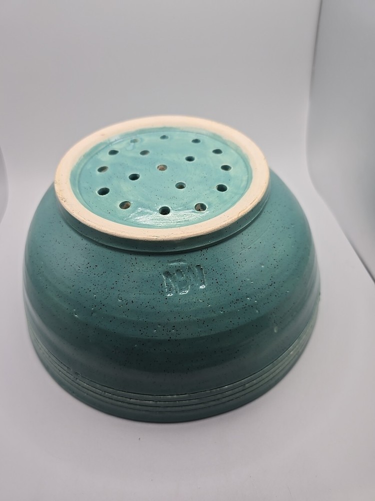 Handmade Pottery Berry Colander Strainer Stoneware Blue Gray