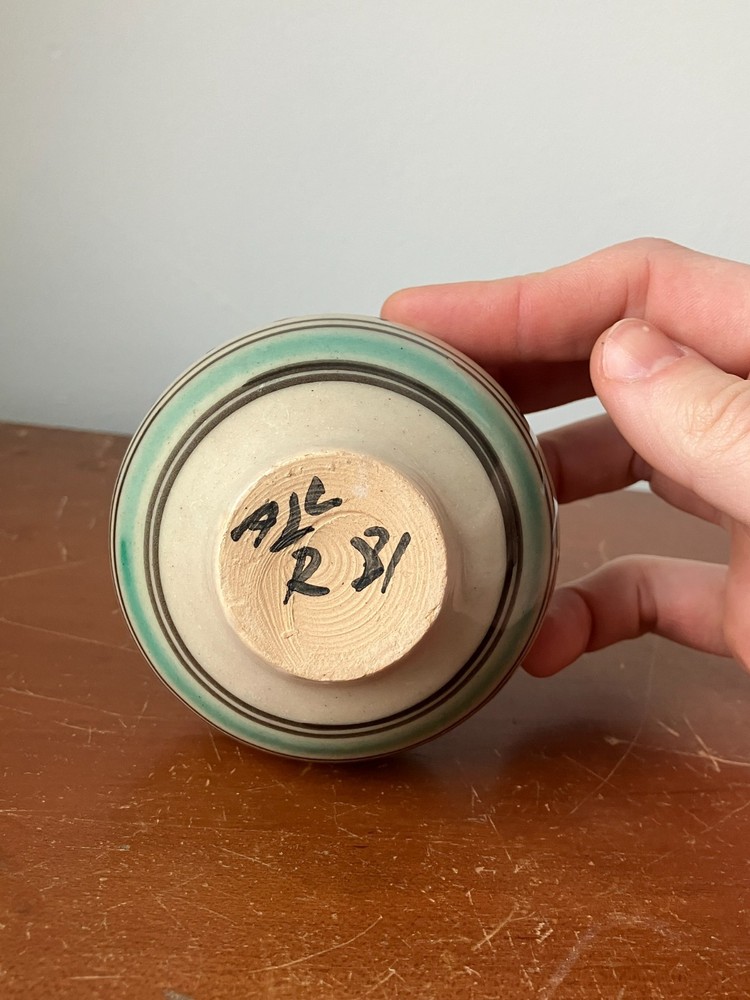 handmade handpainted small ceramic multicolor bud vase pitcher shaped