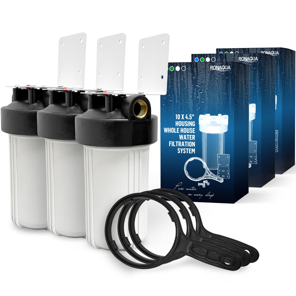 3 White High Capacity 10 x 4.5” Whole House Filter Purifier System 1” Brass Port