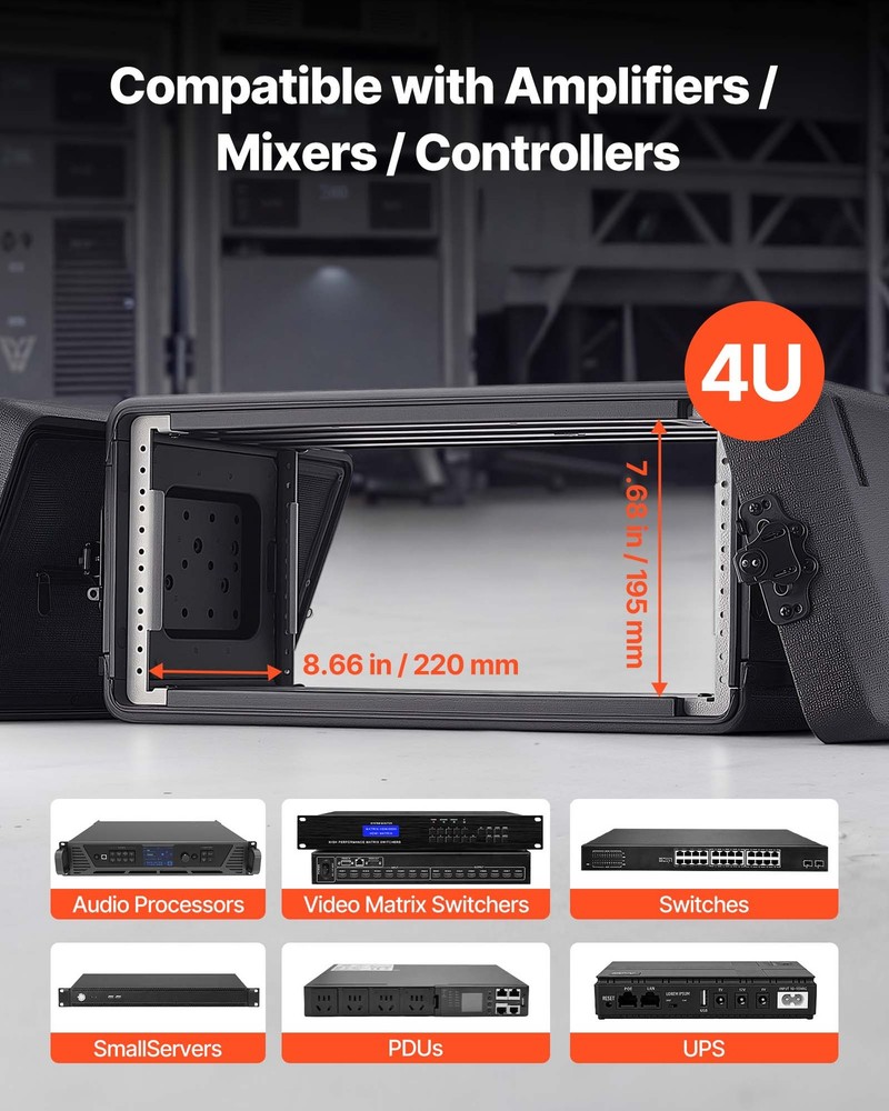 VEVOR 4U Rack Case Rackmount Flight Case 12 in with Microphone Compartments