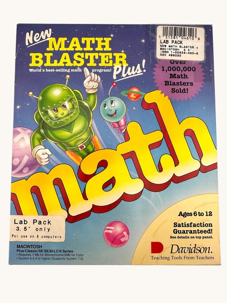 Math Blaster Plus Lab Pack For MAC 1991 3.5” Floppy Disk