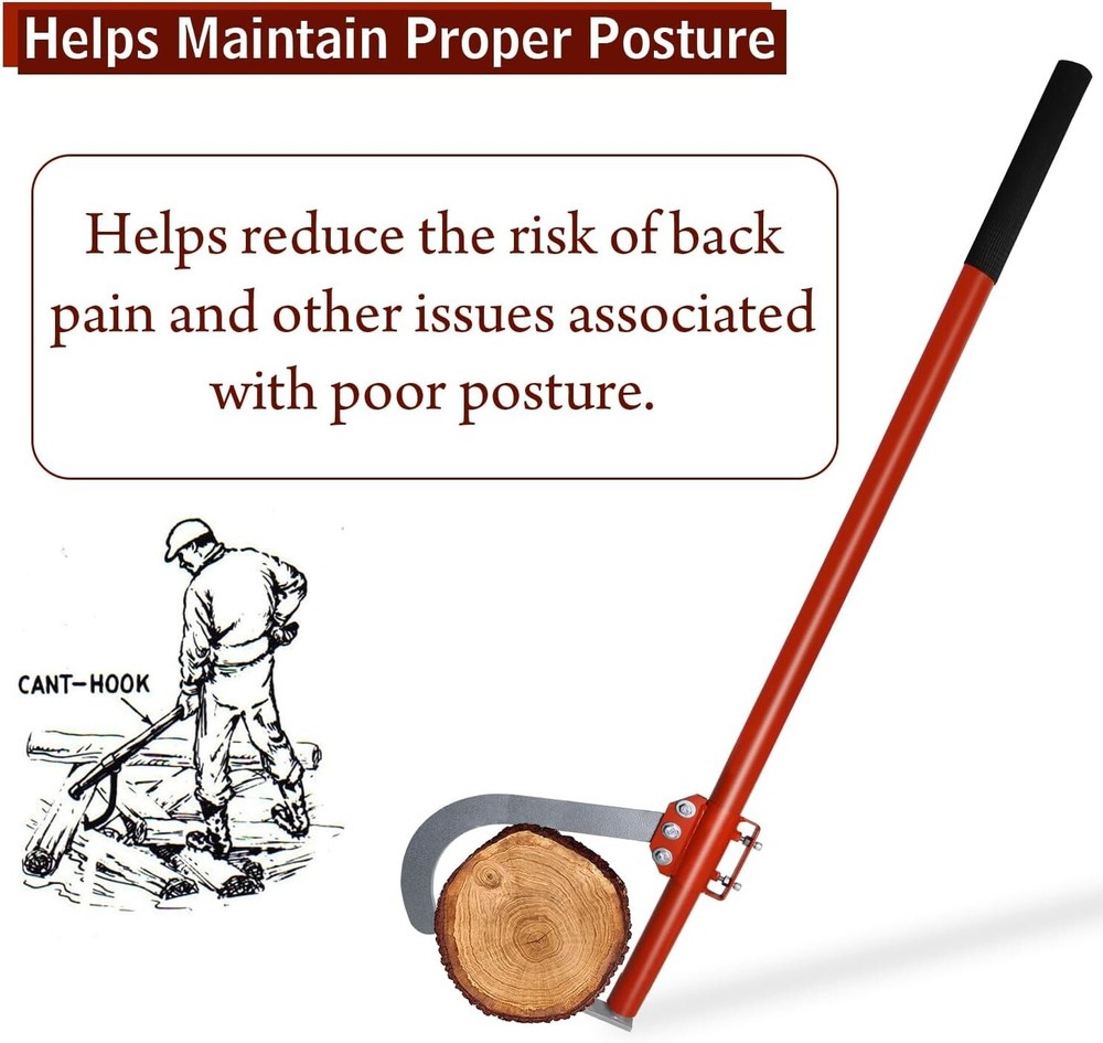 Cant Hook - 48" Wood Log Moving Tool With Adjustable Hook & Rubber Grip Handle