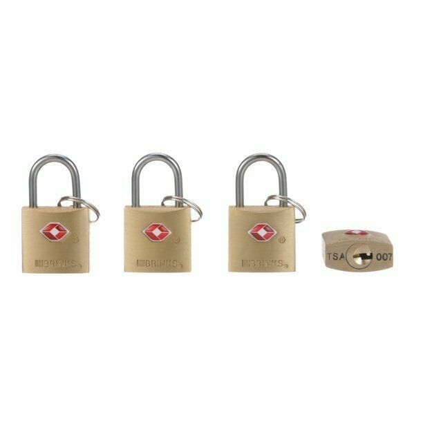 BRINKS TSA SOLID BRASS TRAVEL PADLOCK 4 PACK *DISTRESSED PKG