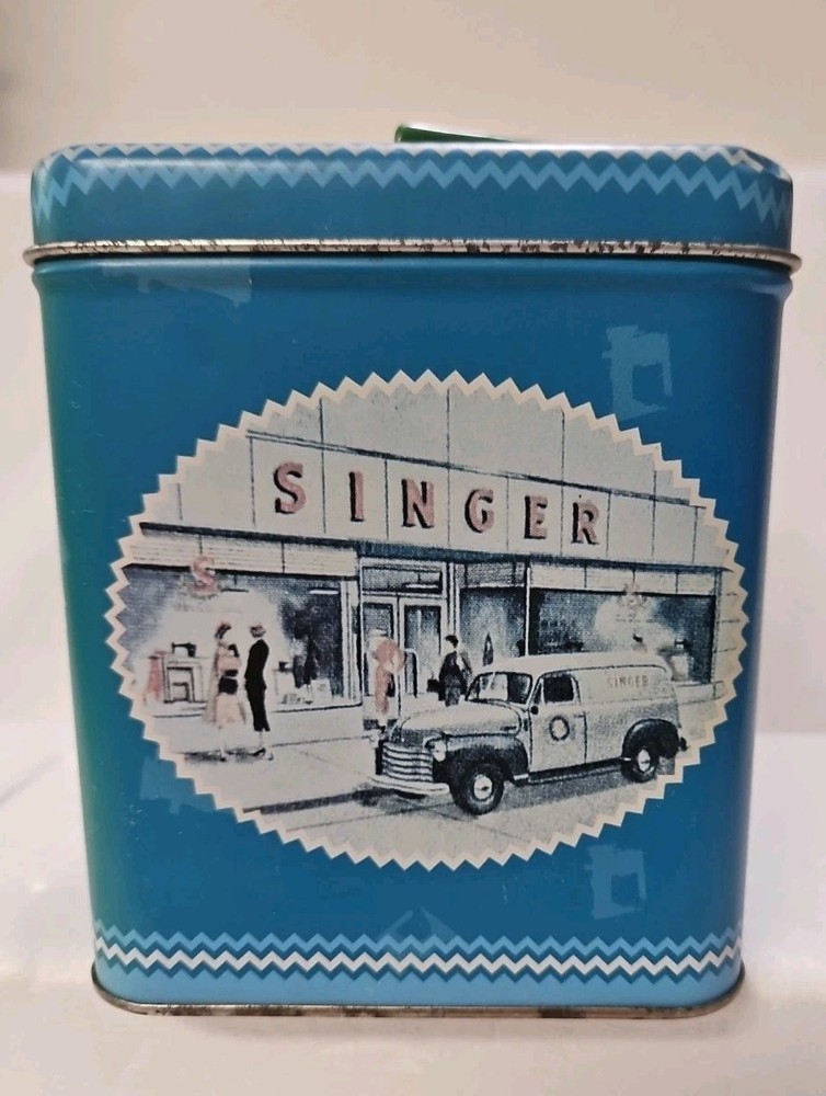 Vintage Singer Sewing Machine Advertising Merchandise Storage Tin Box