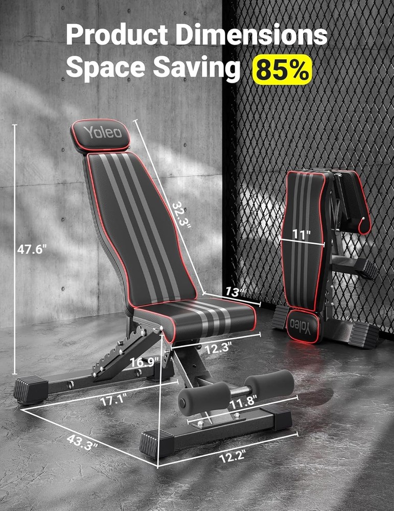 Adjustable Weight Bench, 827LB Foldable Workout Bench with Extended Head/Neck Pr