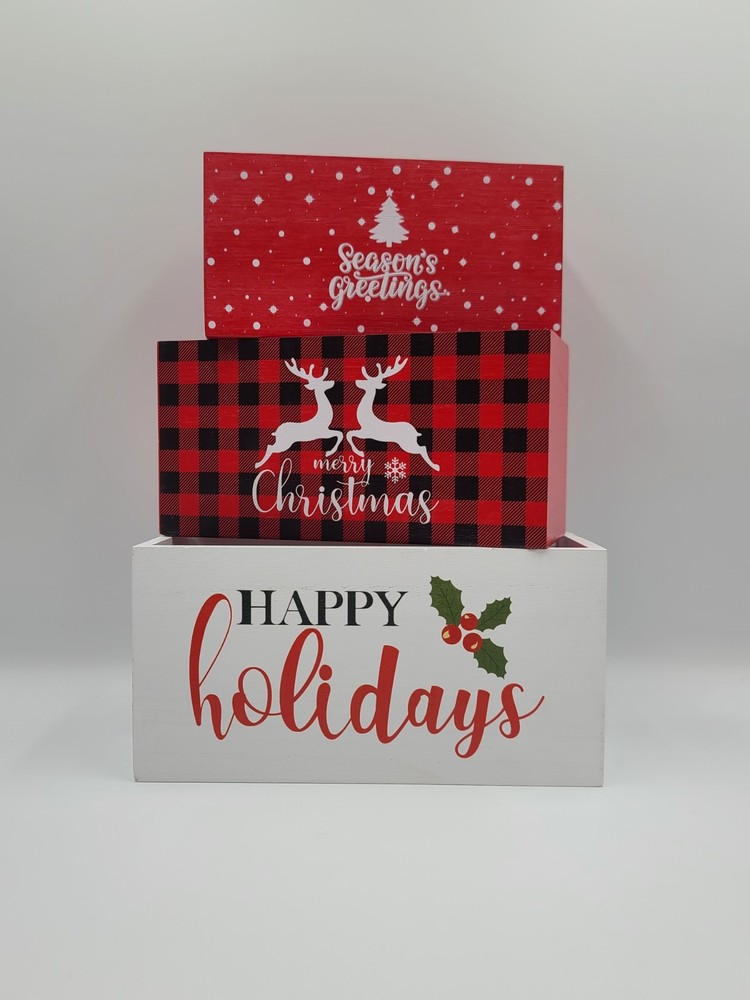 3pcs Holiday Center Piece Nesting Wooden Boxes