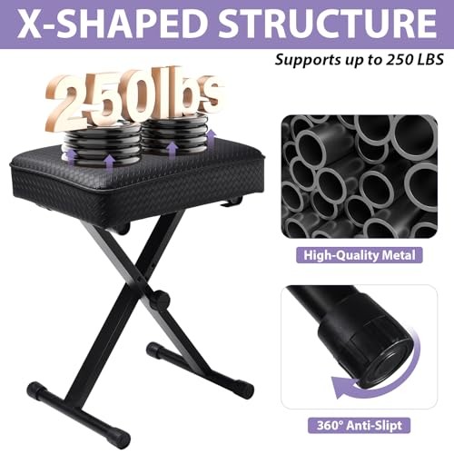 Adjustable Piano Bench Keyboard Stool - Extra Comfortable Piano Bench Black