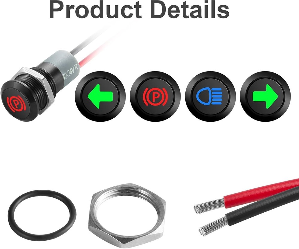 12V LED Indicator Small Light Indicator Waterproof 1/2(12Mm) Panel Cutout 12V