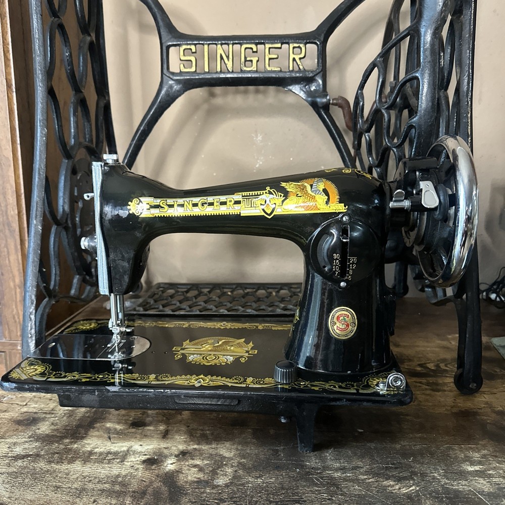 Antique SINGER Egyptian Style Sphinx Sewing Machine Set