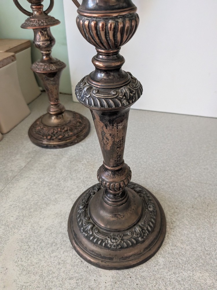 COLLECTION ANTIQUE SILVER PLATED ON COPPER CANDLESTICKS / CANDELABRA