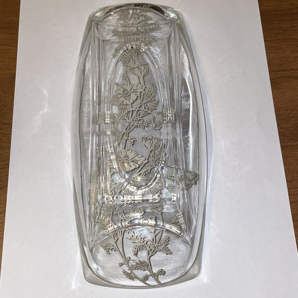 Vintage Flanders Silver Floral Overlay Rectangular 9” Condiment Dish *FLAWED*