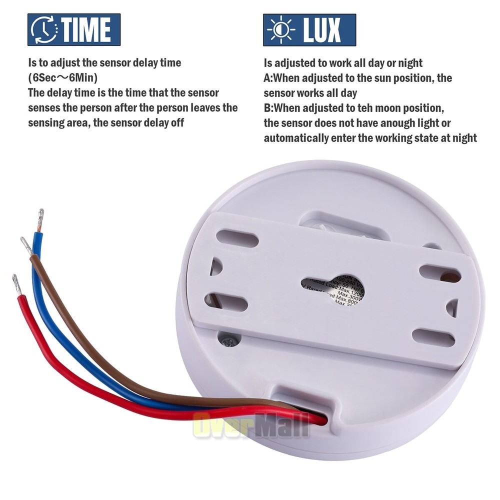 US Surface Mount PIR Ceiling Occupancy Motion Sensor Detector Light Switch 360°