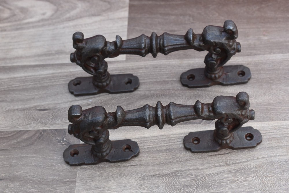 Victorian Handmade iron dragon door cabinet screen handles Knob pull rustic 2 pc