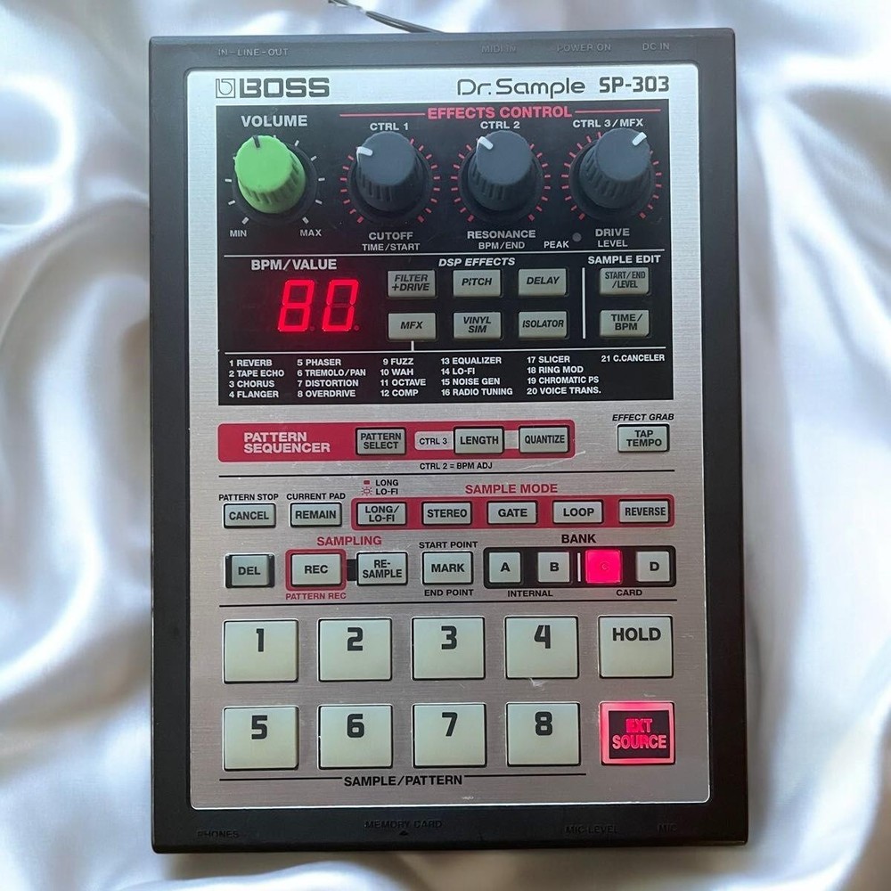 Boss SP-303 Dr. Sample Portable Pharse Sampler Working w/Adapter Memory Card