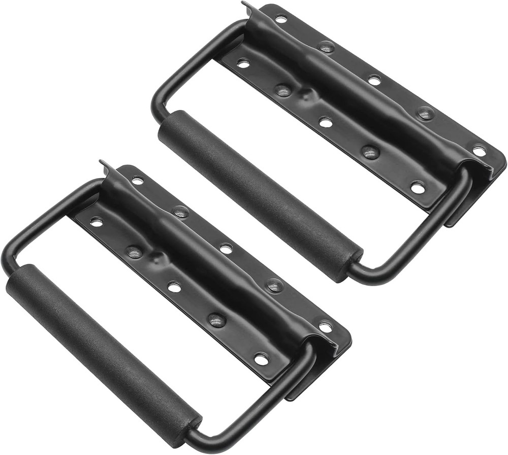 2Pcs 124mm Spring Loaded Case Handle with Screws, Surface Mount Chest Black