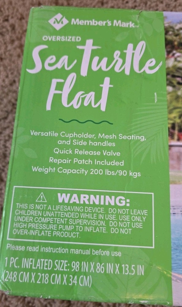Member’s Mark Oversized Sea Turtle Float Weight Cap. 200lbs 56" Long