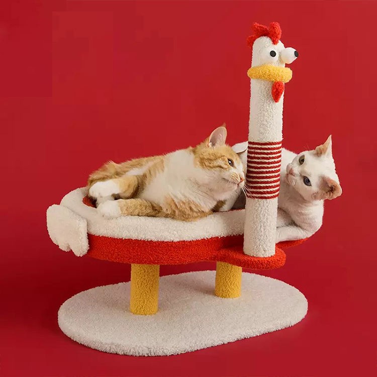 Cat Tree Scratching Posts Chicken-Shaped Climbing Frame Hemp Rope Perch Platform