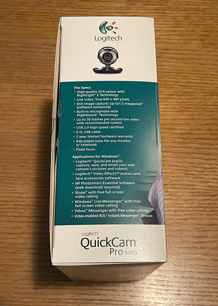 Logitech QuickCam Pro 5000 Webcam For Windows 2000 or XP IN BOX W DISC & MANUAL