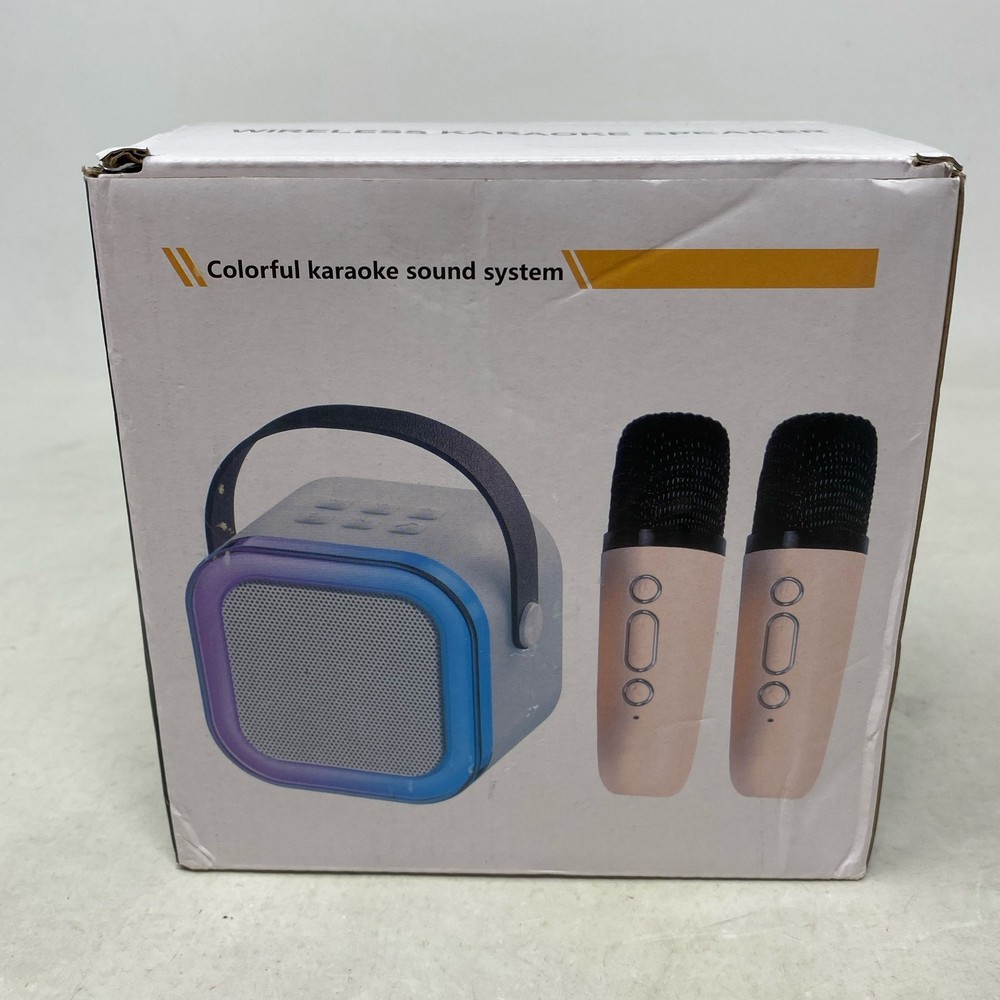 Mini Karaoke Machine with 2 Wireless Microphones - Beige Portable Bluetooth