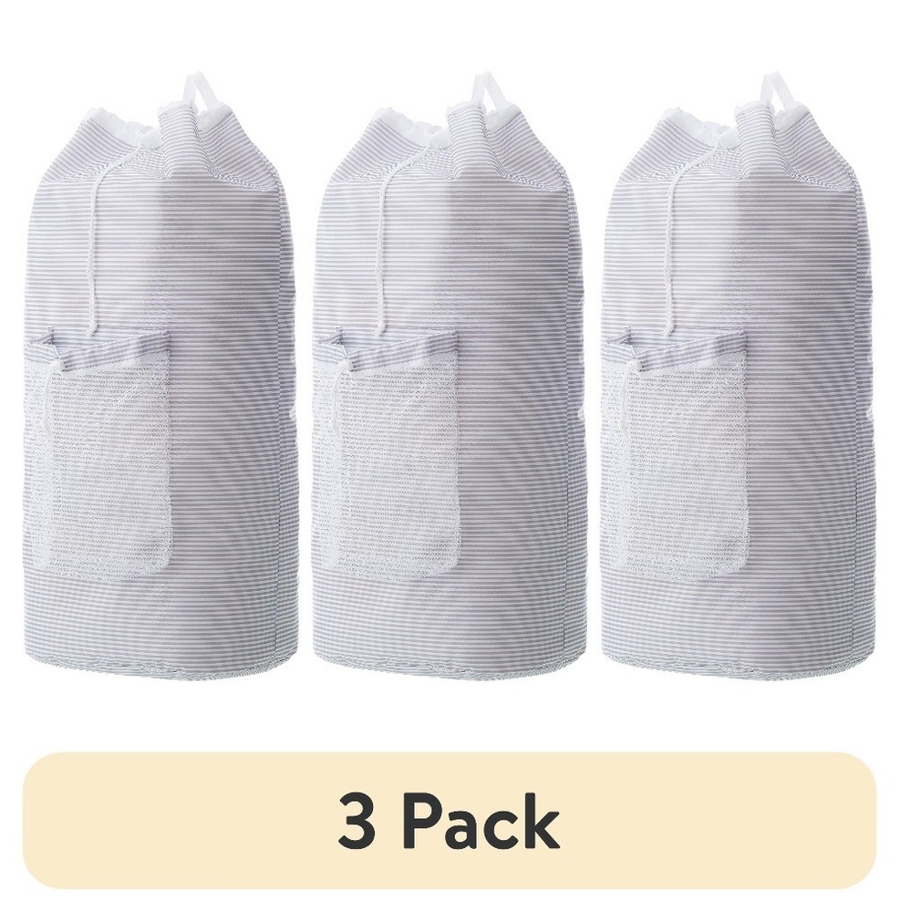 (3 pack)Arctic White and Soft Silver Backpack Laundry Bag 15"W x 11"D x 32"H