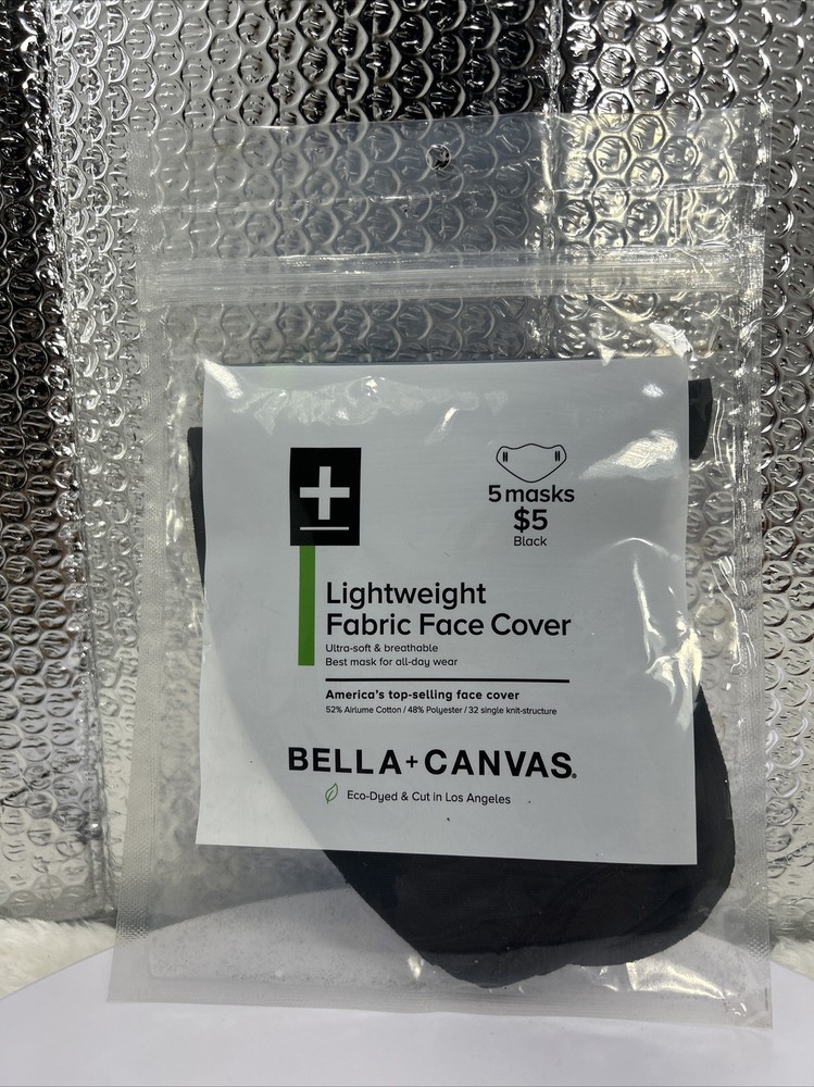 NEW 5 COUNT Bella+Canvas Face Mask Lightweight Black