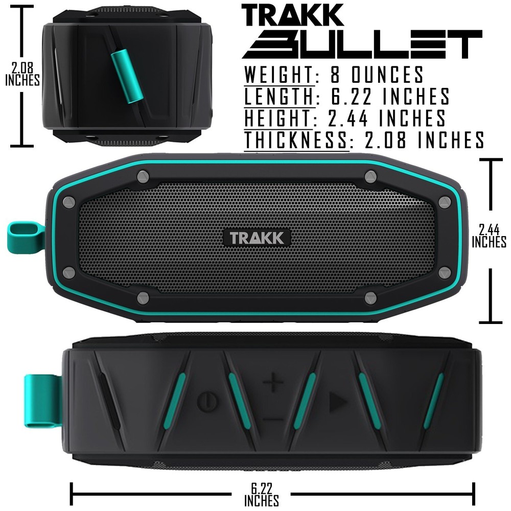 TRAKK BULLET Waterproof Bluetooth Speaker Featuring Next Generation MaxBass -