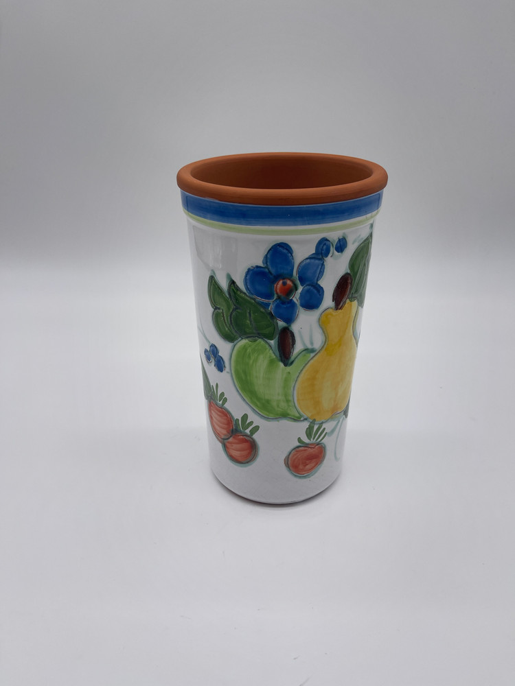 Ceramic Utensil Holder Hand Made Hand Painter Glazed 9.5”