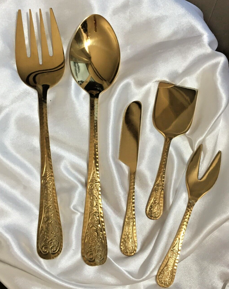 Flatware Serve ware 5 Piece Set 11 in Salad Fork and Spoon and 3 Piece Chees Set