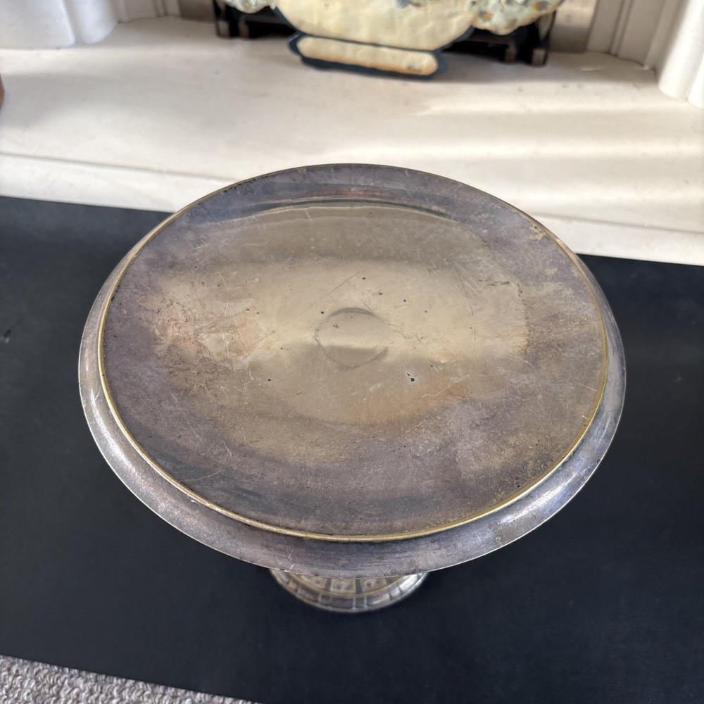 Vintage silver plated compote serving plate with orate floral pattern