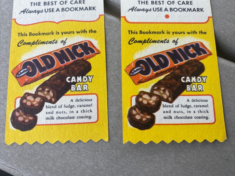 2 Each 1947 OLD NICK BIT O' HONEY CANDY BAR 8" BOOKMARK Mint