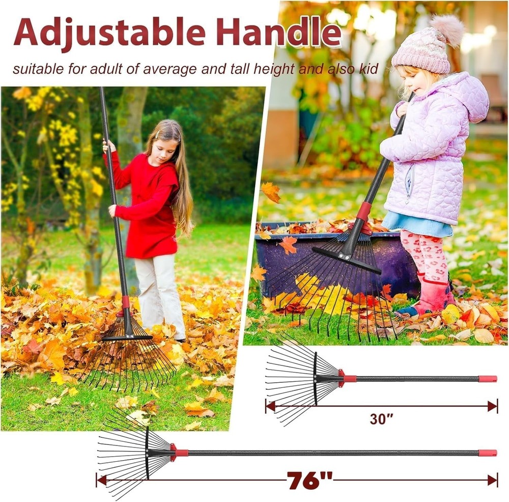 Versatile 76-Inch Garden Rake with 18 Adjustable Tines - Effortless Yard Work
