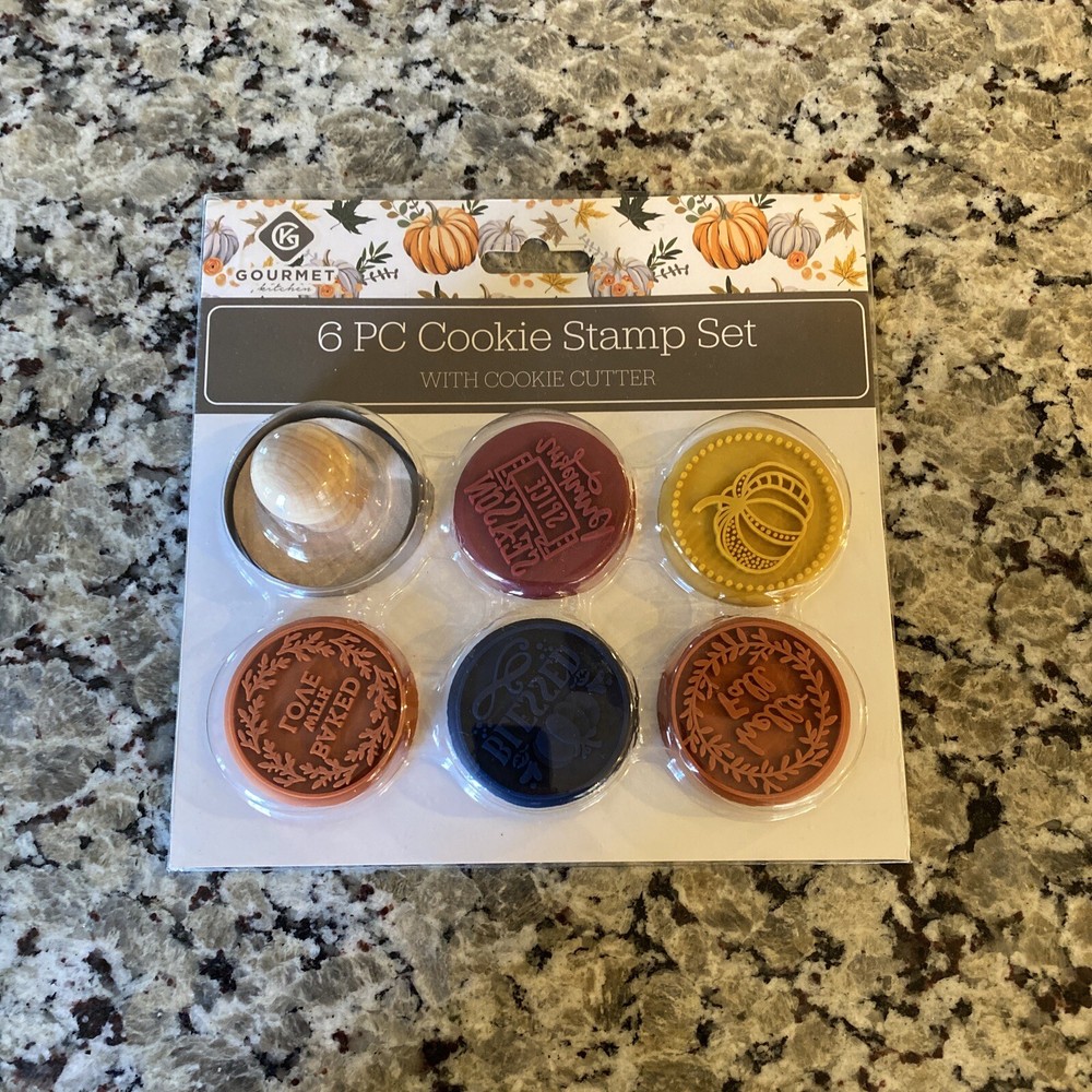 Gourmet Kitchen Fall Theme 6 piece Cookie Stamp w/Cutter G2