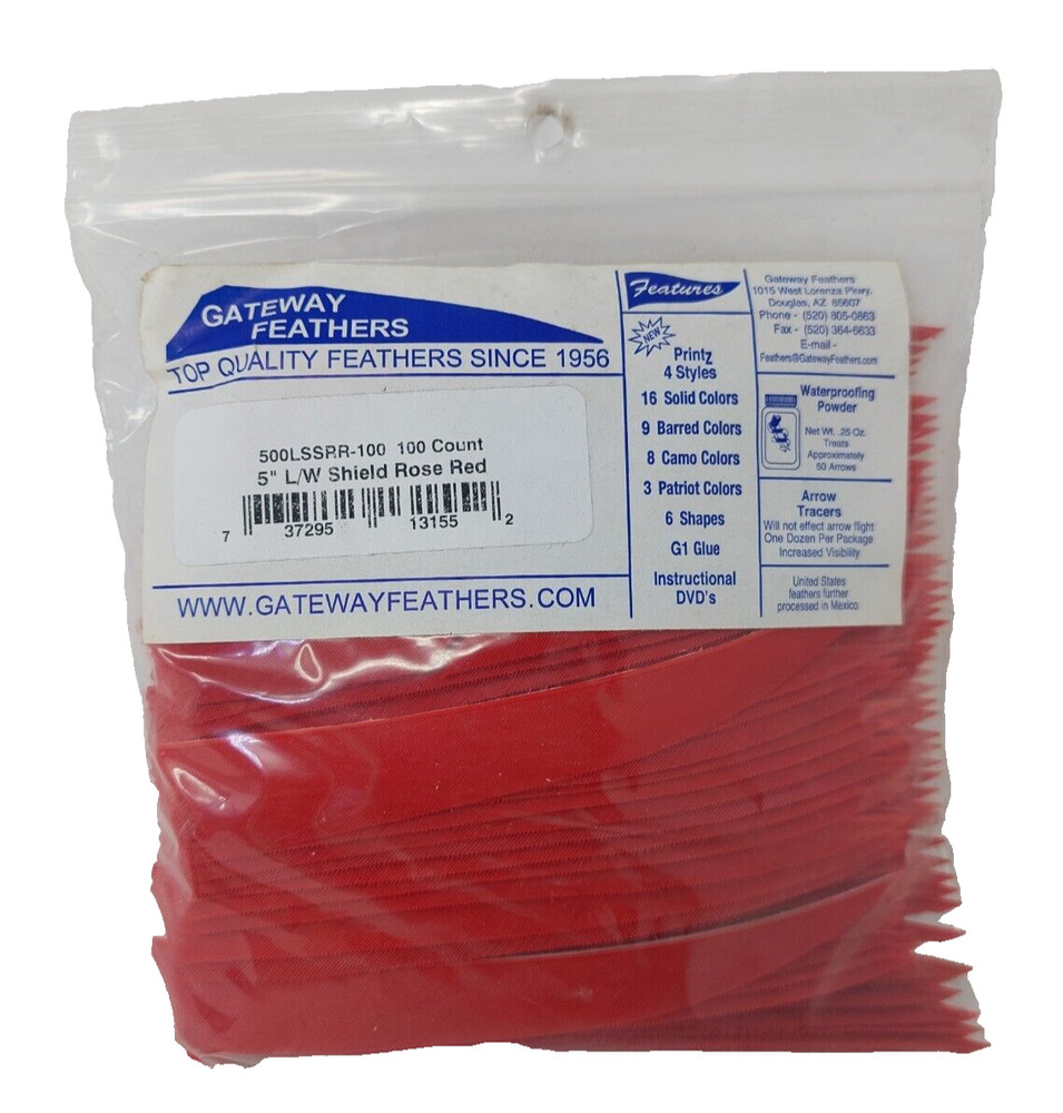 100 Pack Gateway Feathers 5" Left Wing: Shield Rose Red 500LSSRR-100