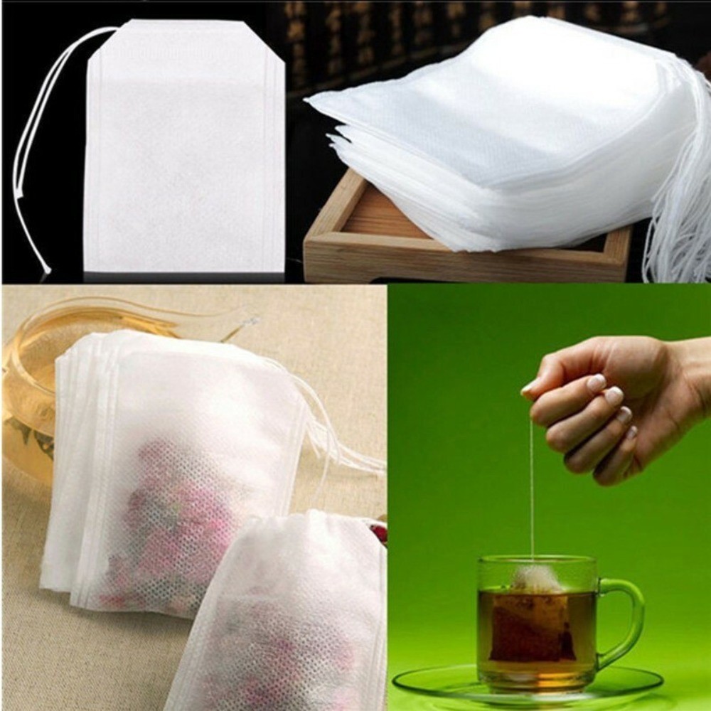 100pcs White / Drawstring Set Empty Reusable Bags Bath Soap Herbs-Tea 5.5*7cm