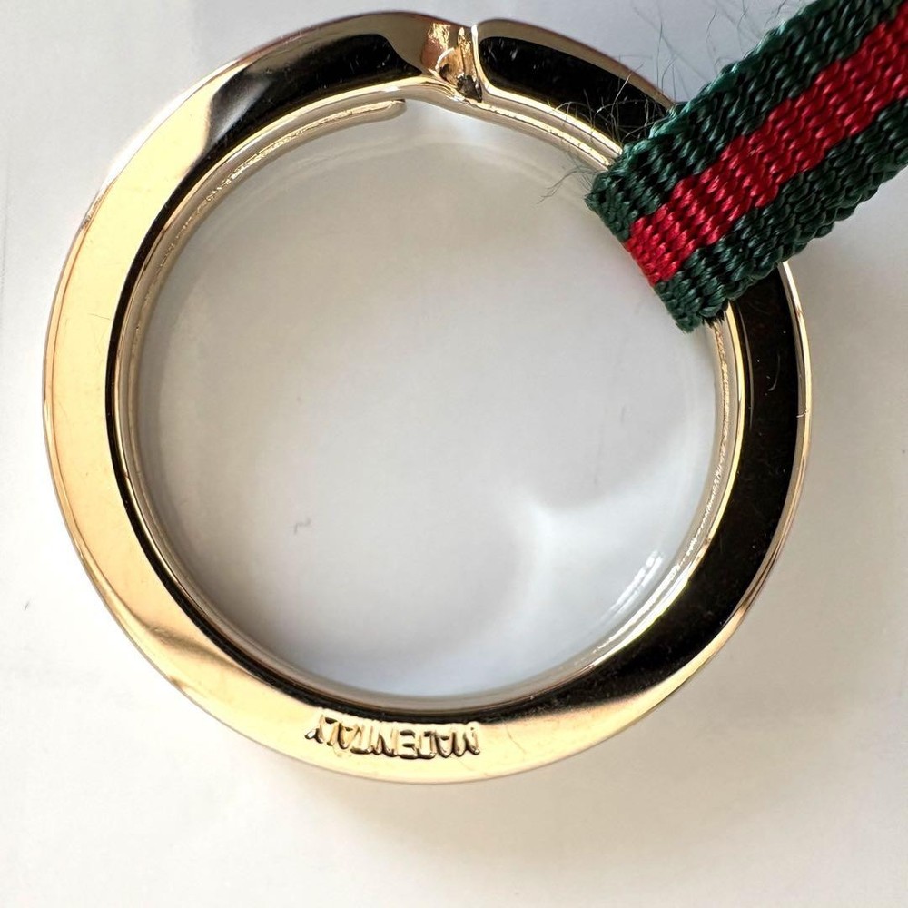 GUCCI Canvas Keyring Green Red Gold Web Stripe Charm Authentic