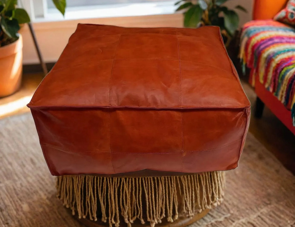 Moroccan Genuine Leather Pouf – Handmade Ottoman Footstool Unstuffe