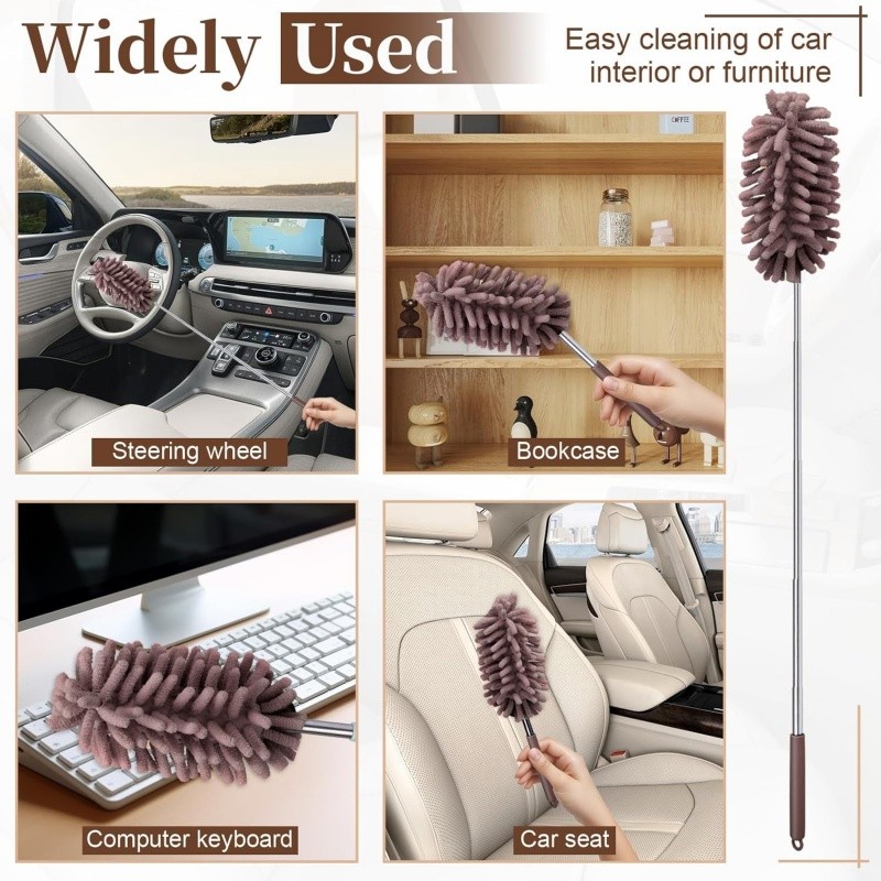2 PCS Car Interior Duster with Extension Pole, Microfiber Duster with Bendable