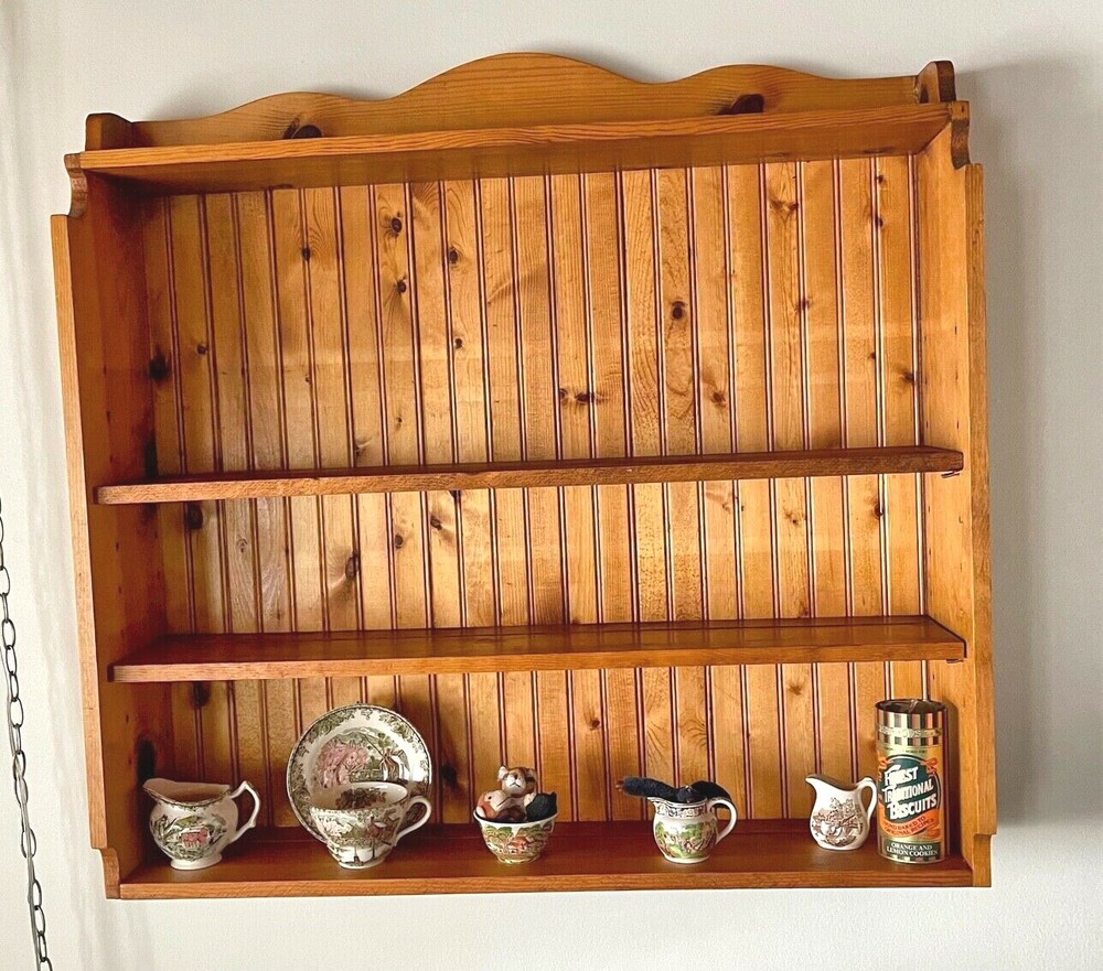 Solid Pine 2 Shelf Custom Case Circa 1980 Hang on Wall Display China, Photos...