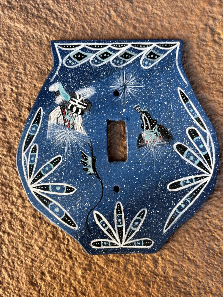Handpainted Light Switch Cover Kachina Native Navajo Handmade Blue Single e29