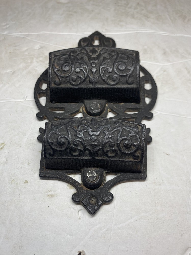 Vintage Cast Iron Double Pocket Match Safe Holder