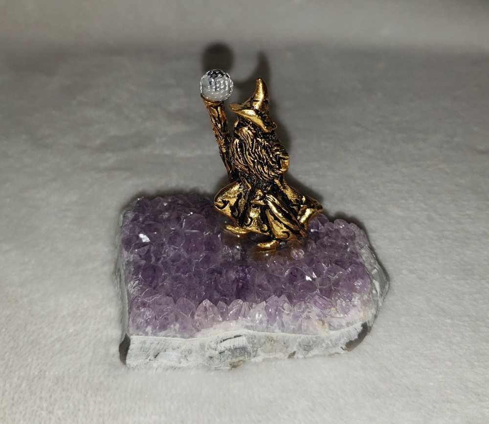 Gold Tone Wizard on Amethyst Crystal Base