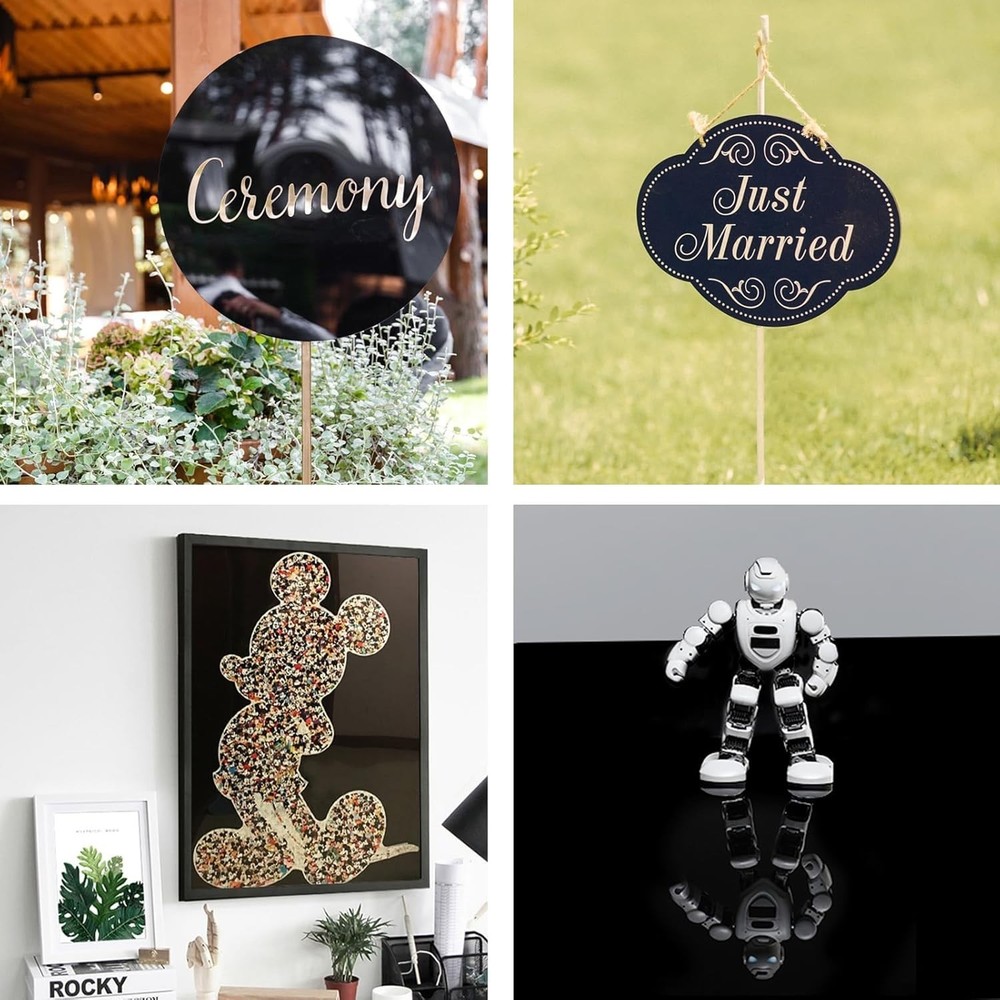 Reflective Black Plexiglass Sheets - 6 Pack, Perfect for DIY & Display Projects