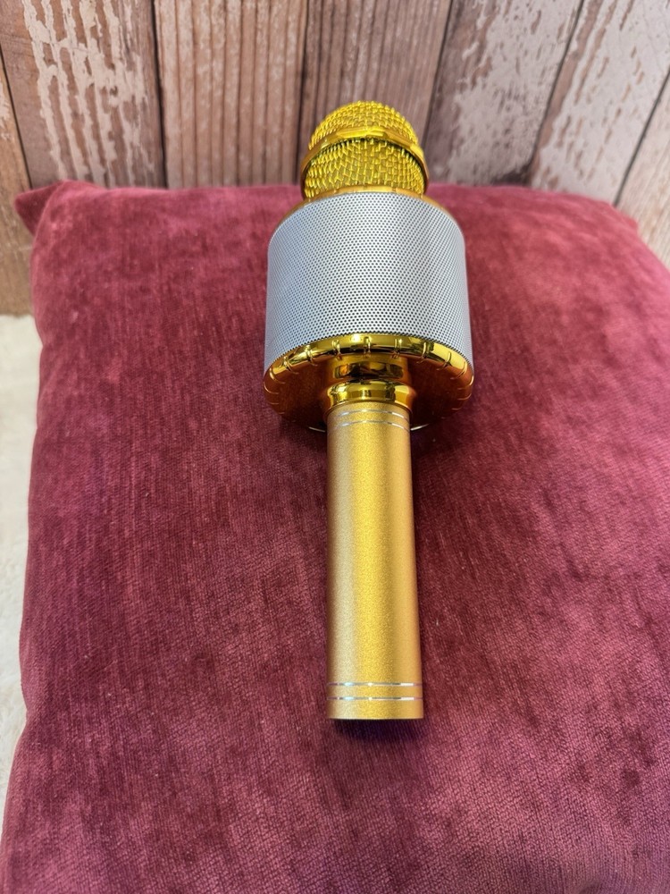 Gold Wireless Bluetooth Karaoke Microphone USB Charging Handheld with Controls