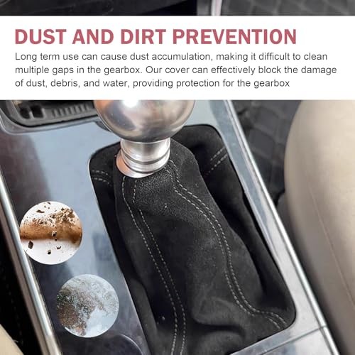 Car Shift Boot Cover, Suede Leather Manual Automatic Shift Black/Black Line