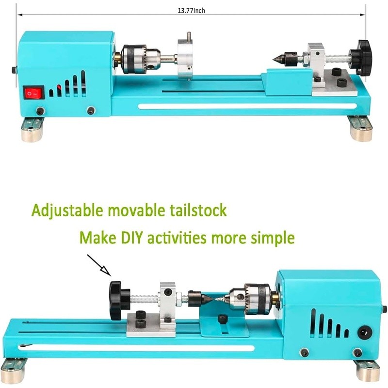 Mini Woodworking Lathe Adjustable Chuck HSS Turning Tool High Torque Motor