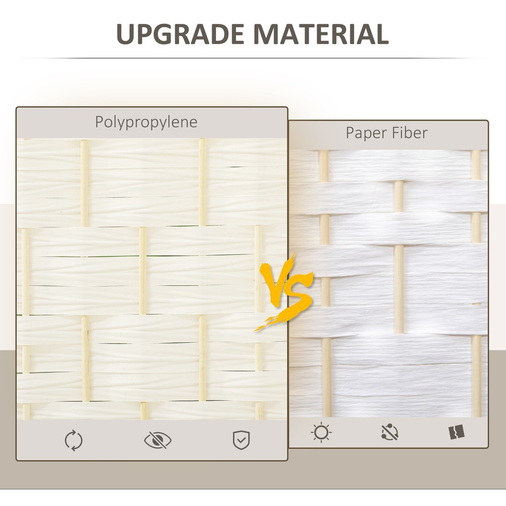 4 Panel Room Divider Hand-Woven Freestanding Partition, White