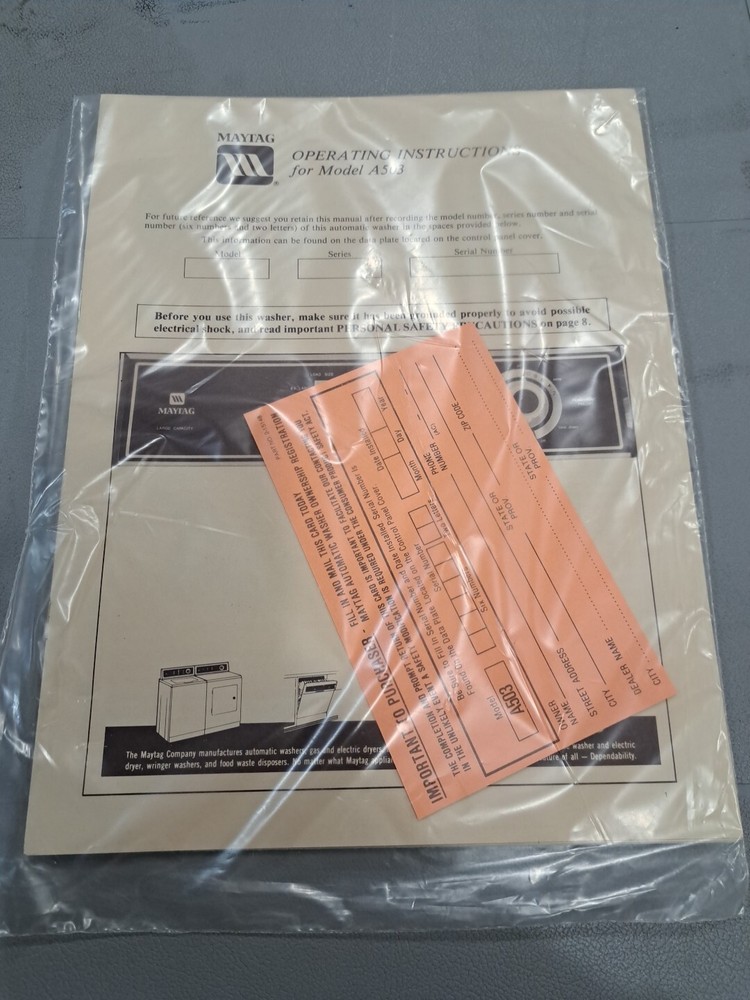 Maytag Operating Instructions For Model A503