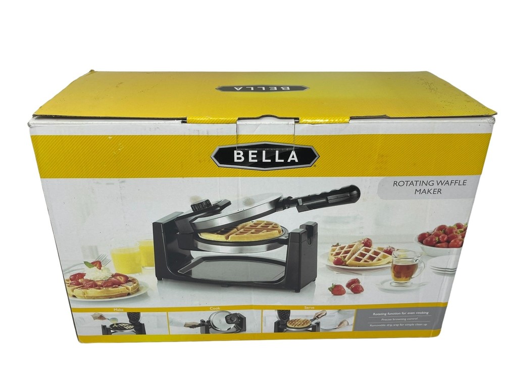 New Bella Classic Rotating Belgian Waffle Maker With Drip Tray With Box