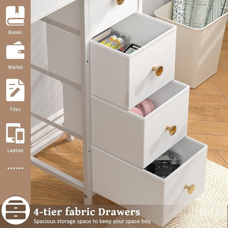 Compact Office Desk W/ 4 Drawers Storage Hook Adjustable Assembly Home Study New