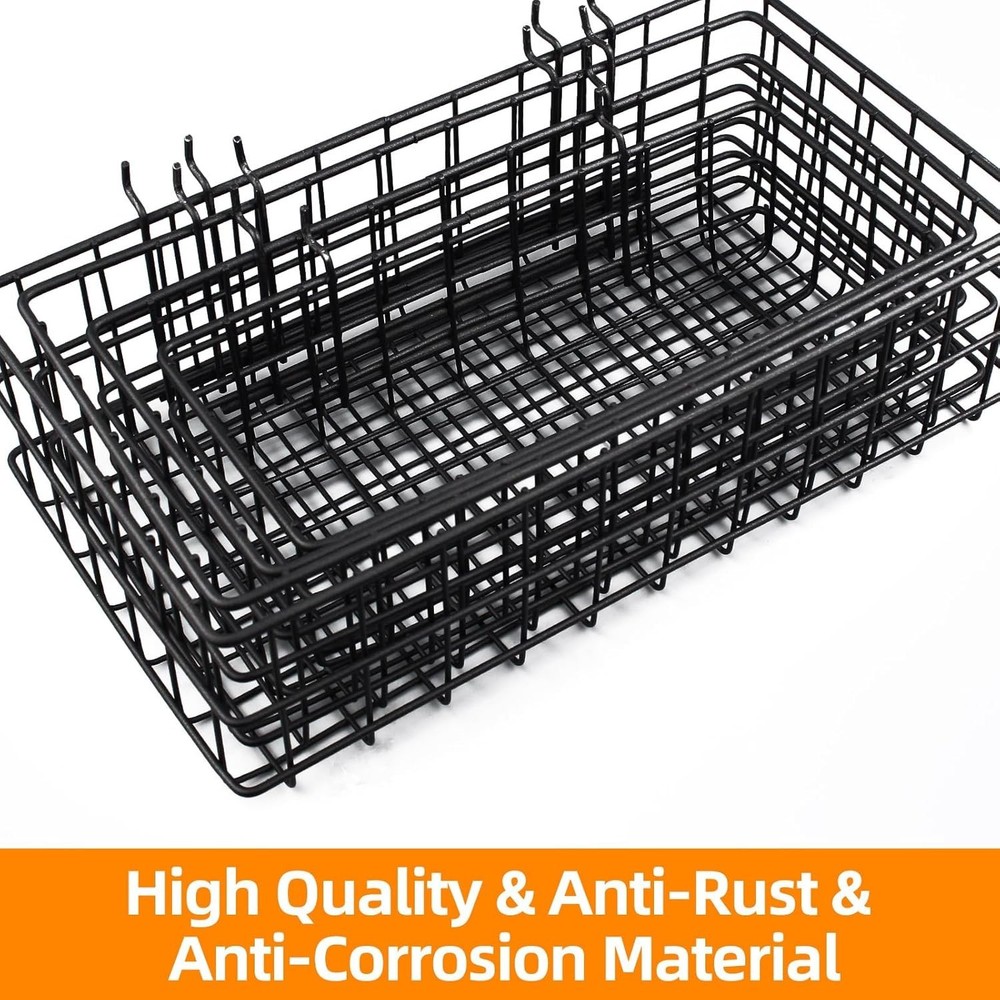 4 Pack Pegboard Baskets Hooks Set, Square Style 4 Size Peg Board Organizer Ba...